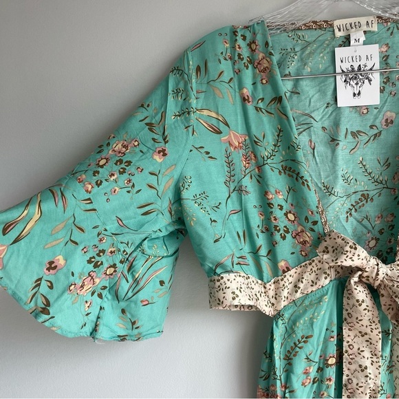 Wicked AF MAISIE High-Low Cotton Midi Mint Green V-neck Long Floral Dress Size M - Picture 9 of 13